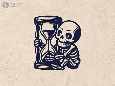 "Skeleton Chasing Time" logo black and white logo design branding dark theme logo death and time logo hourglass logo logo logo with meaning playful skeleton mascot skeleton design skeleton hourglass logo skeleton with hourglass symbol spooky branding logo time concept logo time is running out logo time logo