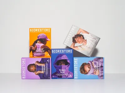 Packaging Product Line for BIORESTORE design graphic design grid layout packaging paper photography print product sustainable typography