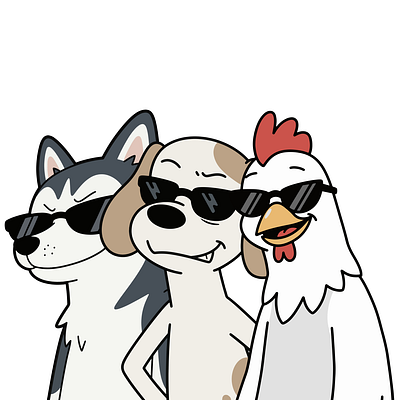 Dog and chicken group wearing sunglasses design dog illustration