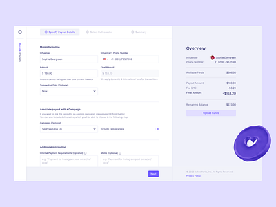 Julius by Triller: Payouts influencer pay payment payout purple saas ui uidesign web application webapp