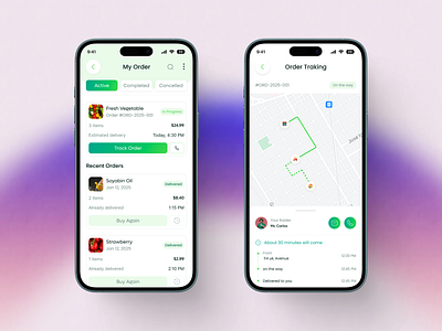 Modern - Grocery Mobile App UI/UX - My Order & Order Traking. appui cleandesign deliveryapp design veli ecommerceapp figmadesign groceryapp microinteractions mobileappdesign mobileux modernui online mobile shopping app ordertracking productdesign realtimetracking shoppingapp uiinspiration uiux userinterface uxdesign