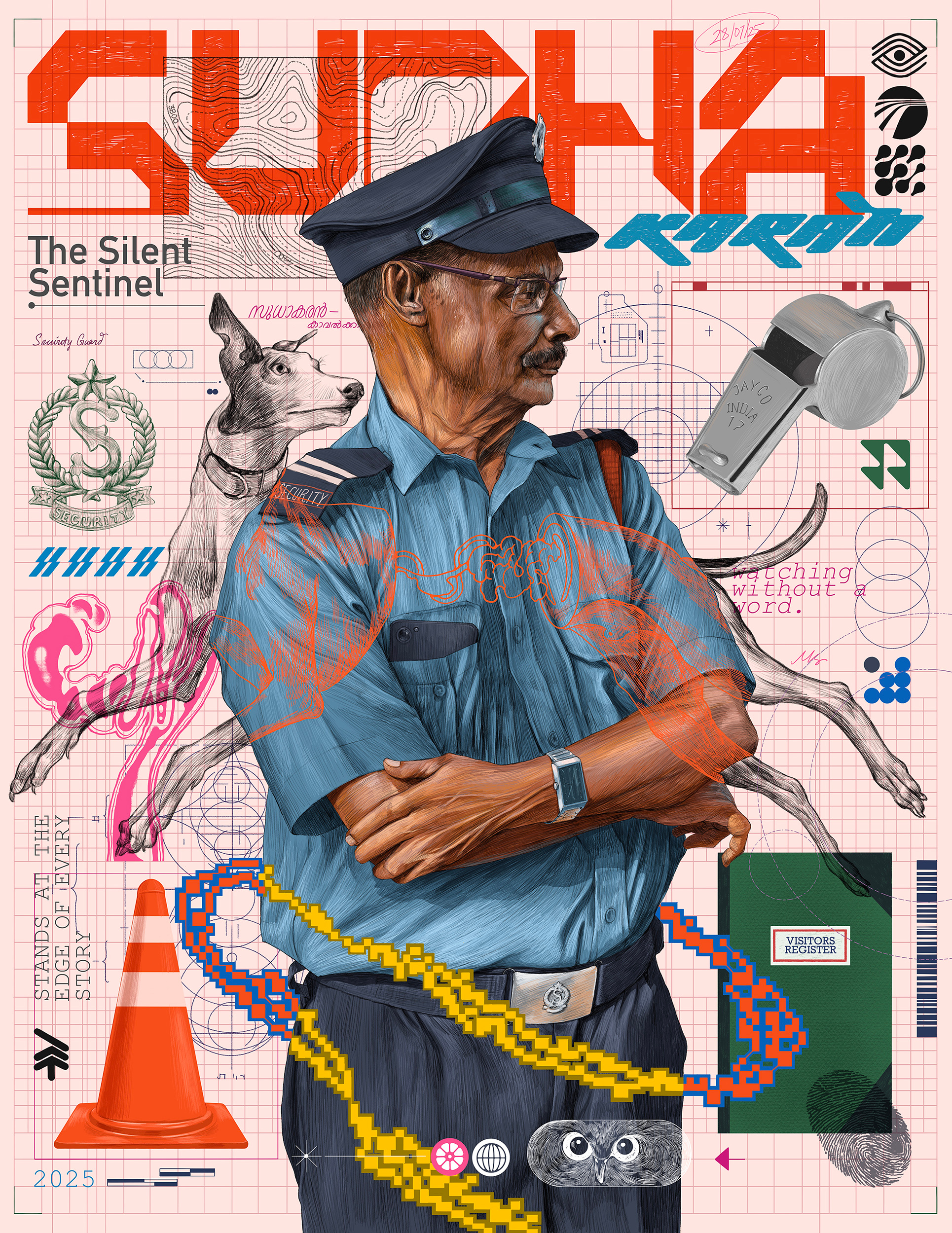 Sudhakaran – The Silent Sentinel art design folksfromkerala illustration portraits procreate sajid