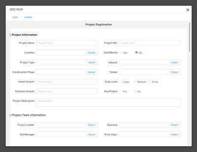 Add New Project Registration Dialog design dialog graphic design ui