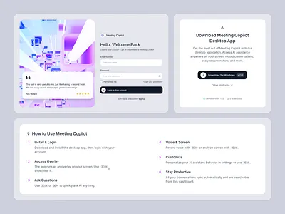 Meeting Copilot - AI Meeting Assistant aiinproductivity branding figmadesign meetingassistant techproduct uidesign uiux
