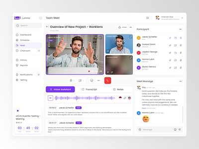 Lumina - Meeting Dashboard ai call card clean conference dashboard dashboard design meet meeting online meeting saas ui ux videocall virtual web design website zoom