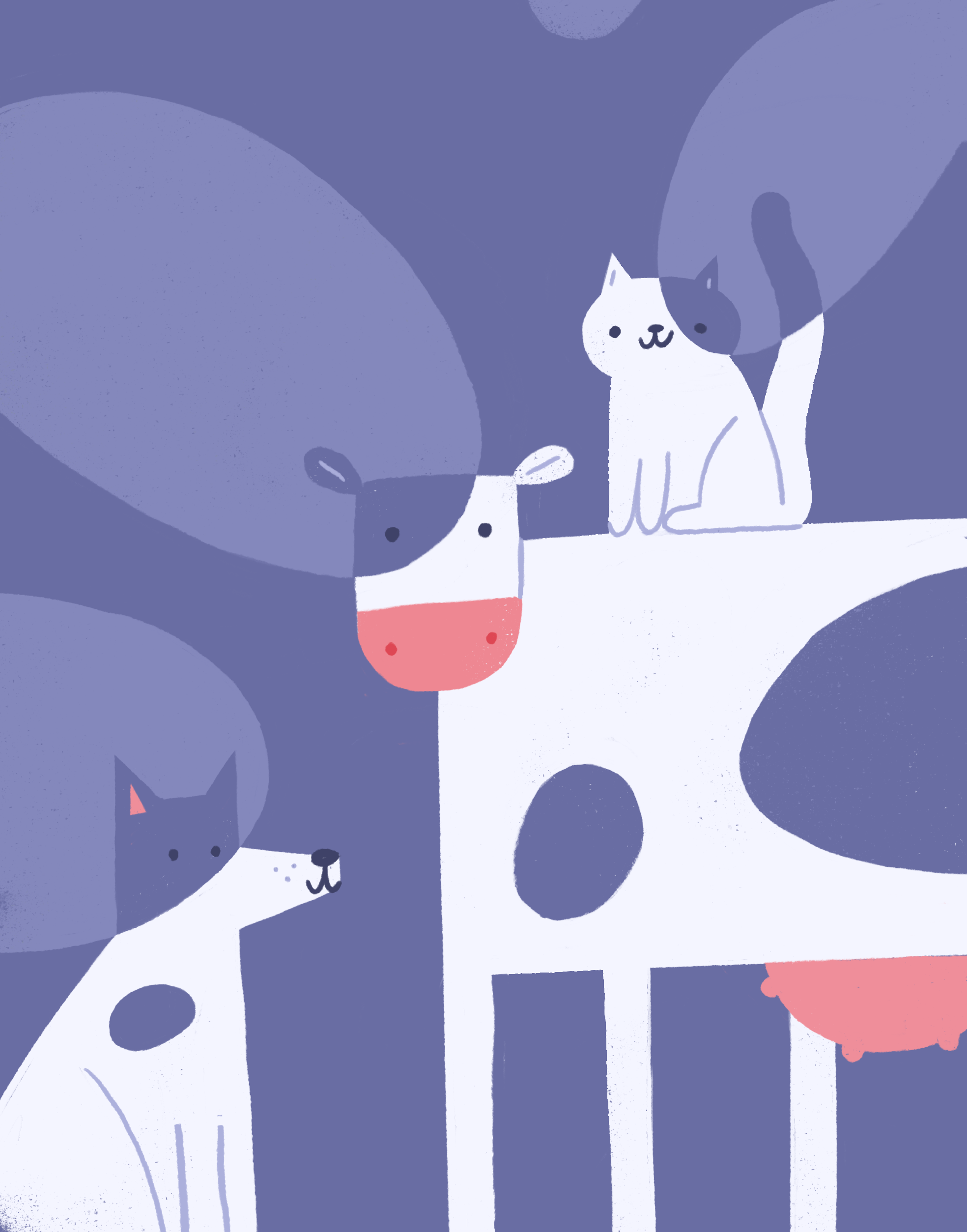 Family Portrait animals cat character cow dog farm illustration inversion procreate spots texture village