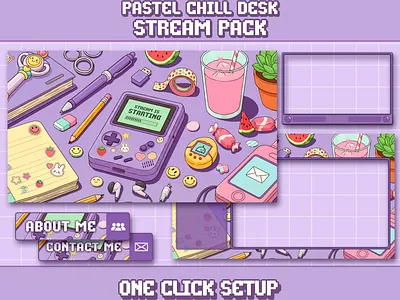 Pastel Chill Desk Stream Pack — Kawaii Overlays retro game style