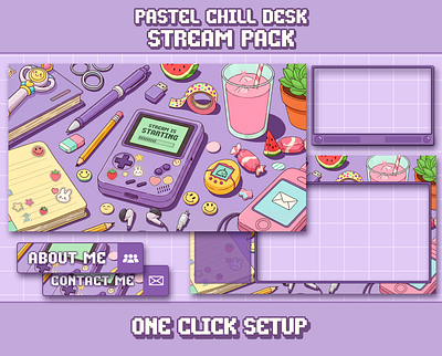 Pastel Chill Desk Stream Pack — Kawaii Overlays retro game style