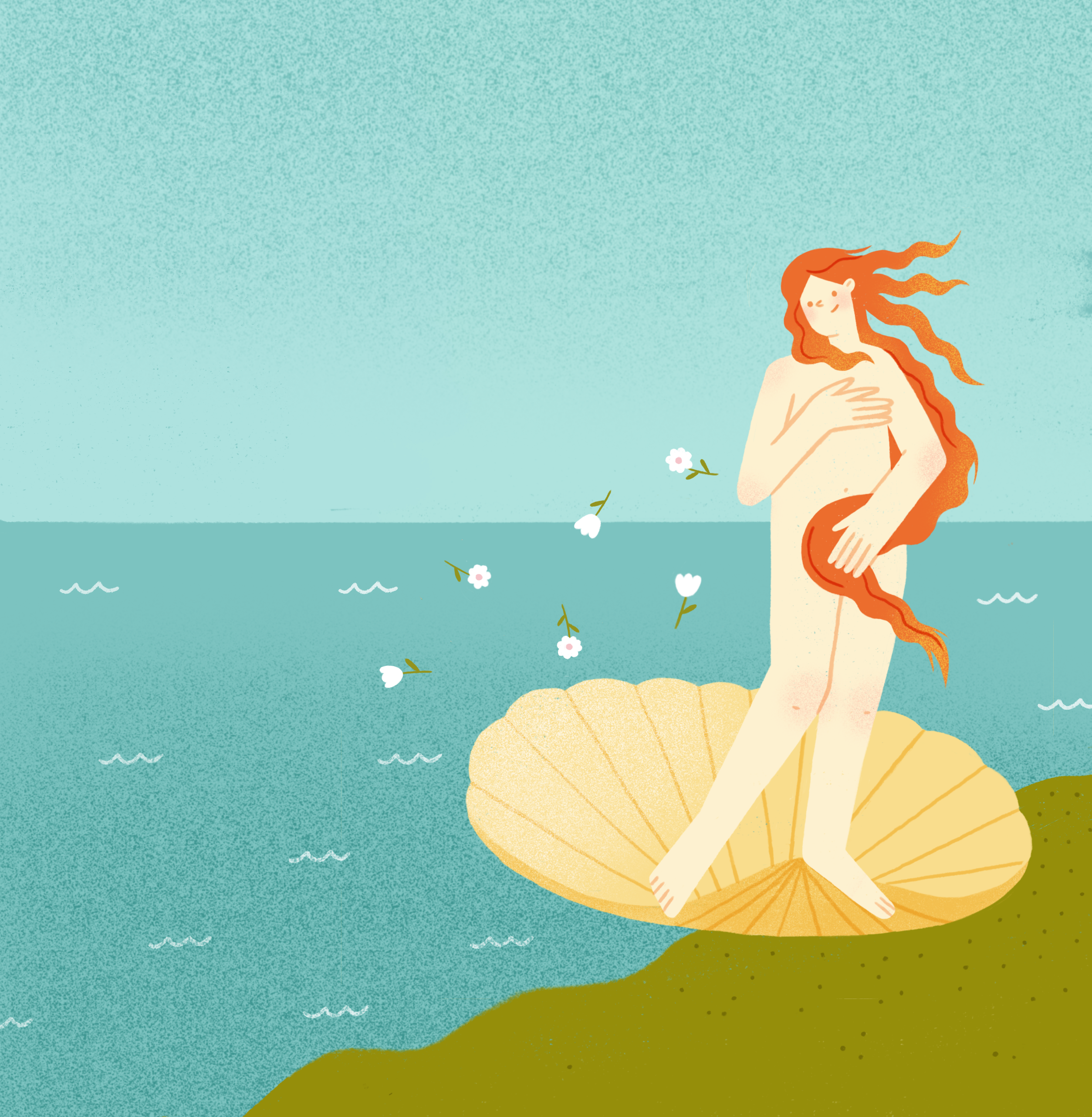 The Birth of Venus art birth character ginger girl homage illustration procreate redhead renaissance sea shell texture venus