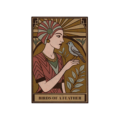 Birds Of A Feather art deco bird bird illustration botanical card deck elegant graphic design illustration minimalistic poster retro vintage whimsical woman