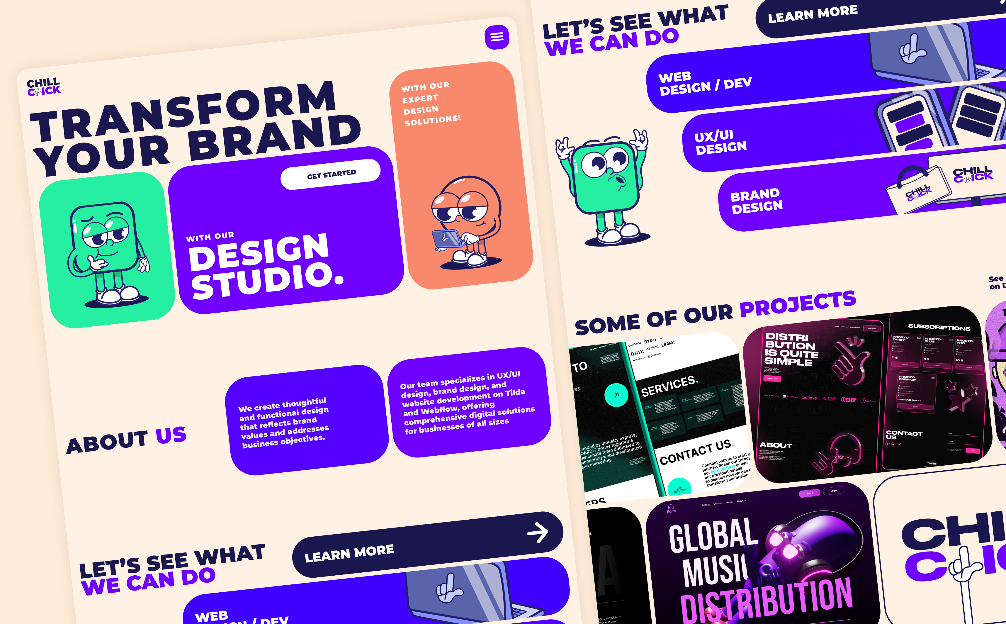 Design Studio - Chill Click animation branding cartoon cartoon character characters fun graphic design illustration landing landing page logo product service startup studio ui ui design uxui web website design