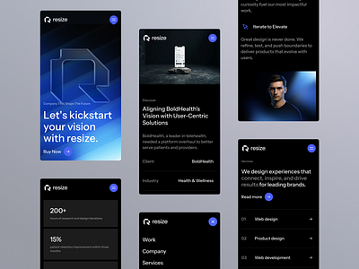 Resize - Framer Web Template: Mobile First agency blue case study design framer free mobile portfolio project purple responsive template ui ux web webdesign website