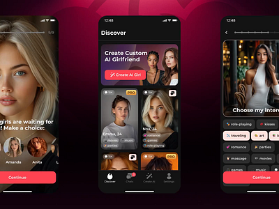 Chatbot App | App Interface | Mobile App Design | Dating App ai app design ai chat bot ai chat bot app ai chat bot design ai mobile app ai product app animation app app design app interface candy ai dating app mobile mobile app mobile app design mobile design mobile interface product design ui ux web design