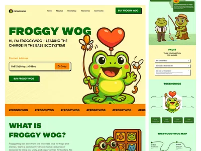 Landing Page for Meme Coin baseecosystem branding coin crypto cryptodesigner frogcoin landingpage memelandingpage memepage mobileappdesign ui uidesign uiinspiration uiux userexperience userinterface uxforcrypto web3design webdesign wireframe