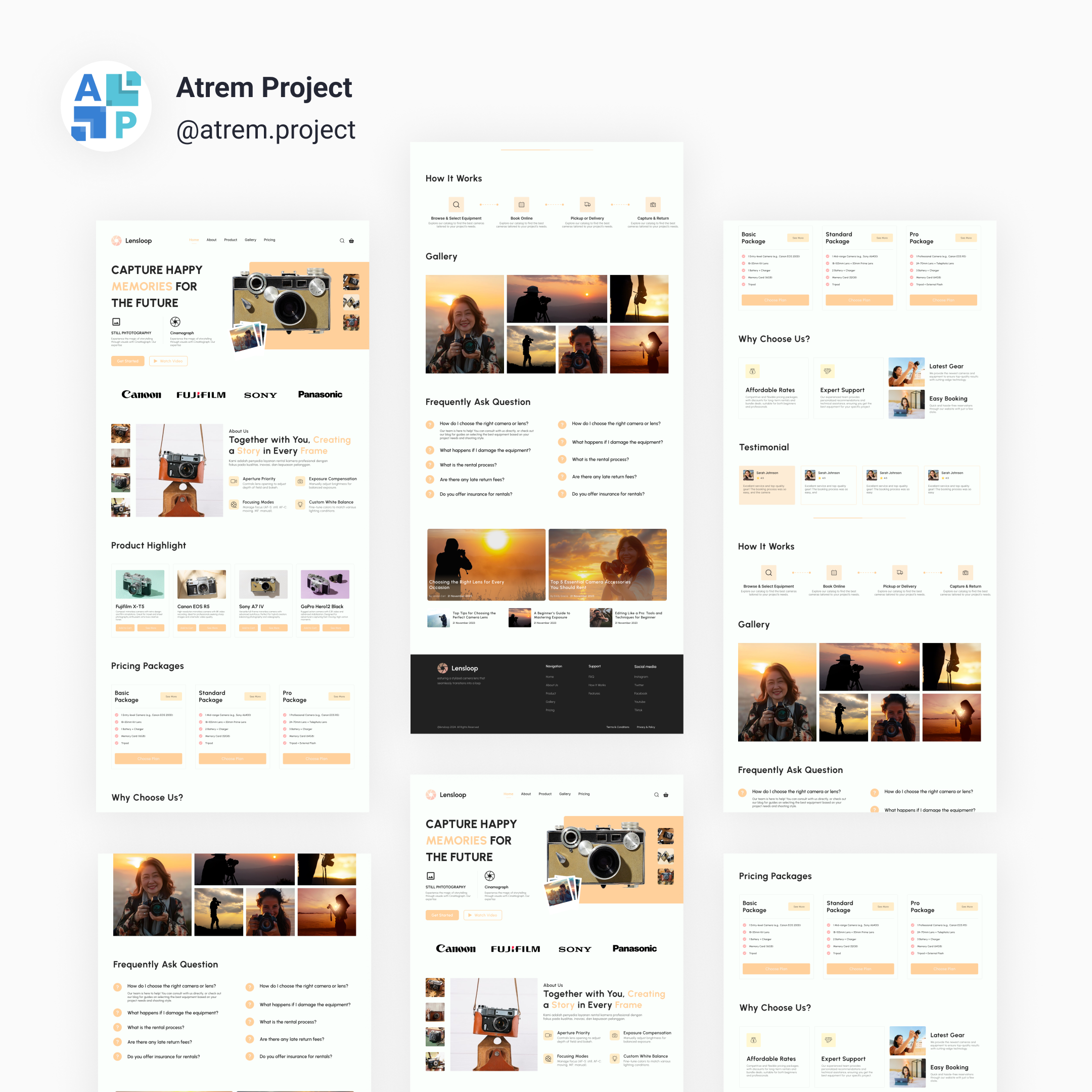 Lensloop - Landing Page Rent Camera atrem project figma mobile app ui ui design uiux user interface ux ux design web design