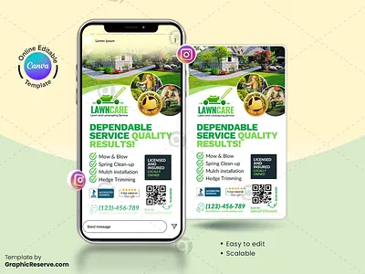 Lawn Care & Landscaping Instagram Story Banner – Canva Template canva web banner template instagram story banner lawn care instagram story banner lawn care service banner design lawn care social media banner social media post template