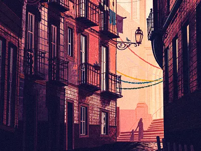 Lisboa 2d alley cityscape colorful digital painting drawing eu europe illustration landscape lisboa lisbon mysterious portugal retro shadow travel urban vintage