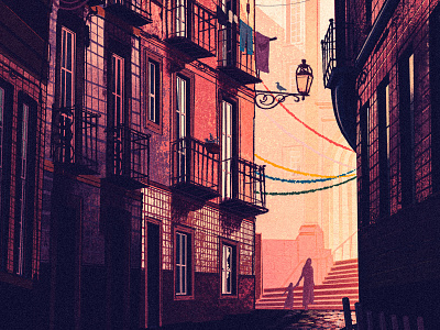 Lisboa 2d alley cityscape colorful digital painting drawing eu europe illustration landscape lisboa lisbon mysterious portugal retro shadow travel urban vintage