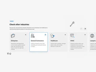 Industries desktop flat header hover icons illustrations industries list navigation next page saas section swipe tiles ui ux web website