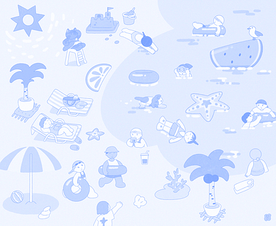 Summer! Pool! Swimming!​​​​​​​ pool summer 그림 삽화 여름 운무 일러스트레이터운무 책표지