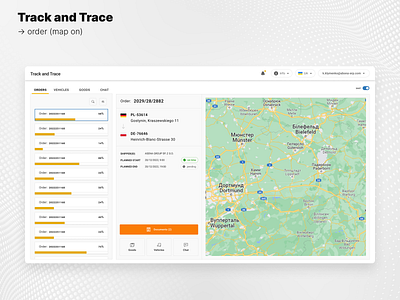 Track and Trace application chat goods logistics map order vehicle