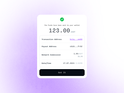 Payout Confirmation Dialog bep20 bitcoin crypto mining network commission payout address transaction address tron usdt wallet web3