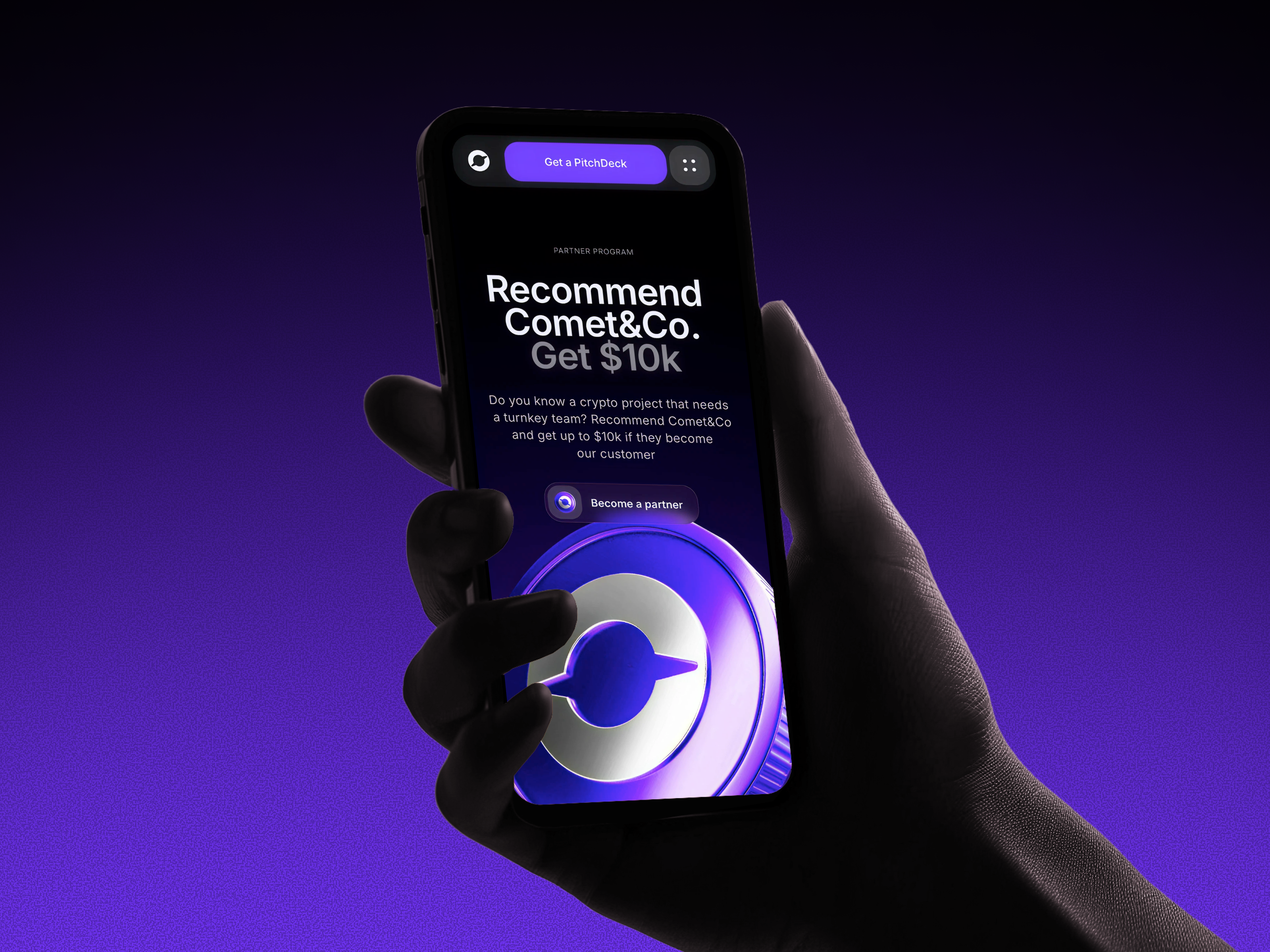 Partner Program Landing Page 3D coin 3d animation crypto illustration landing partnership