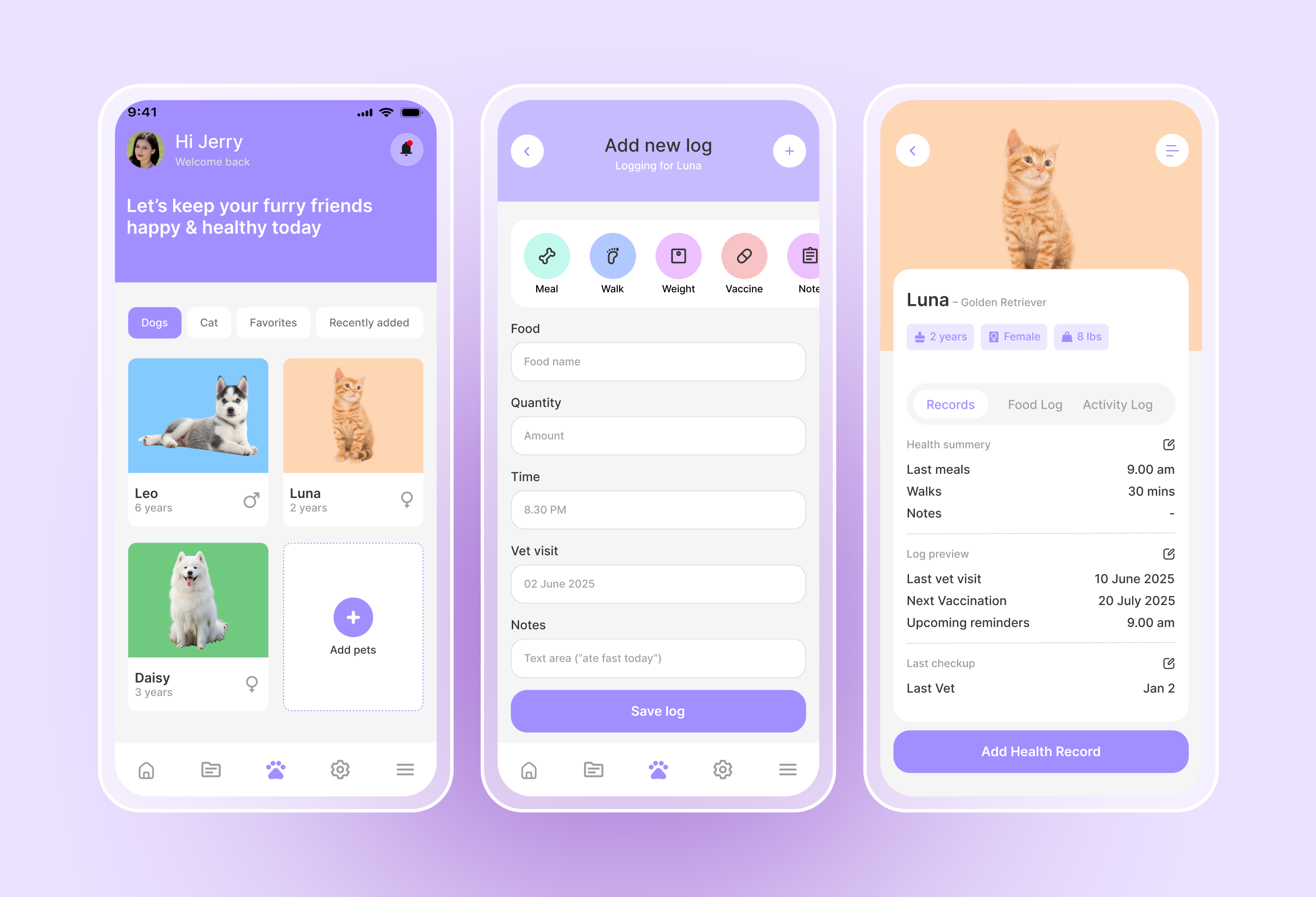 Pet health tracker app UI animal care app app design inspiration dental health tracker doctor appointment app figma app design health monitoring app health tracker ui healthcare mobile app minimal ui design mobile app uiux modern app ui pet care dashboard pet health app design pet health app ui kit pet health ui pet monitoring app pet tracker app pet wellness app user centered design veterinary app design
