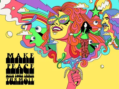Make peace with your inner turmoil collage color colorful design happy hippie illustration positive positive thinking psychedelic retro sixties typography vector vintage
