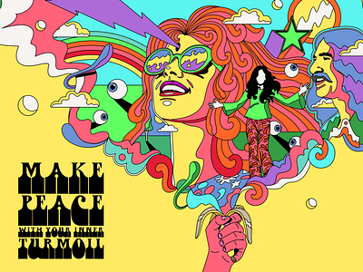 Make peace with your inner turmoil collage color colorful design happy hippie illustration positive positive thinking psychedelic retro sixties typography vector vintage