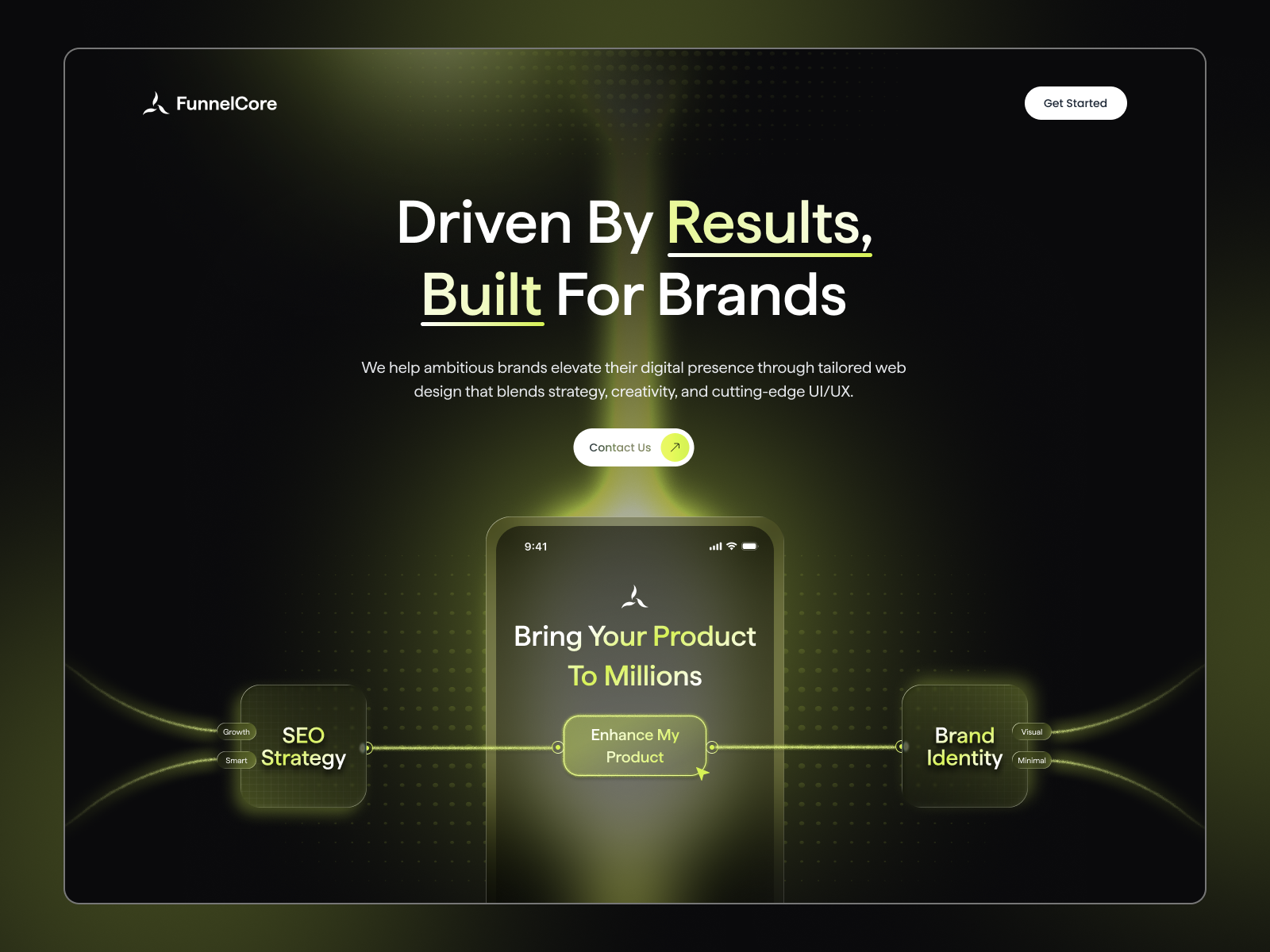 Funnel Core - Marketing Agency Website agency hero section agency landing page hero section homepage marketing agency marketing website next gen website ui ui ux design ux web design website design