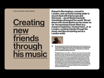 Jacob Banks Artist Profile artist artist interview clean layout creating friends creative design graphic design interview jacob banks magazine magazine layout minimalism modern music music industry typface typo typographic design typography