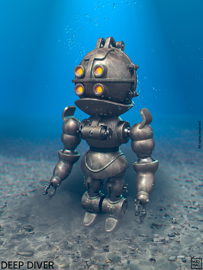 Steampunk Deep Diver Bot 3d bot c4d conceptart digital art diver engineers illustration machine mechanical noai redshift render robot scuba steampunk steampunkfesign steampunktendencies texture vintage