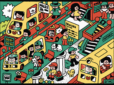 2GIS map 2gis cartoon cute design doodle fun graphic design illustration japanese kawaii location map metro people place subway transport wimmelbuch