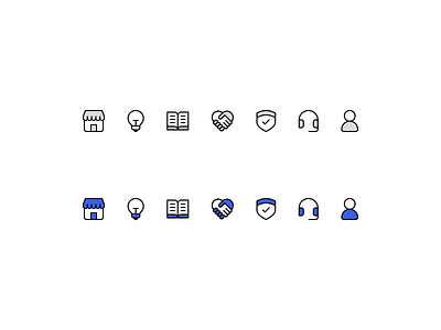 Grey and Blue icons blue book design grey handshake headphones home icon icons illustration lightbulb minimal minimalism minimalist profile shield user vector