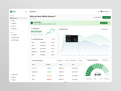 Payz - Finance Dashboard app chart clean design finance fireart money table track ui ux