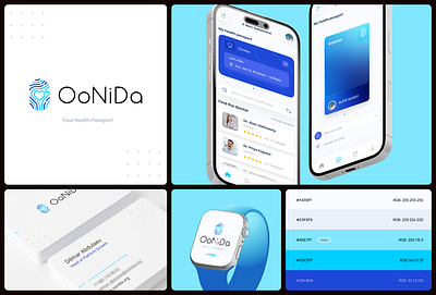 Health Passport app and identity blue branding logo medicalstartup oonida startupdesign swissdesign ui