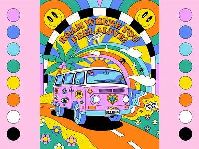 La Dolce Vita Vector Illustration Series 1. 70s illustration bold design colorful illustration colorpalette fun and bold fun art funky illustration graphic design happy art illustration italian illustration la dolce vita merch design minivan summer illustration summer vibes van illustration vector illustration