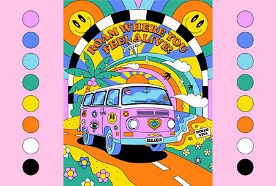 La Dolce Vita Vector Illustration Series 1. 70s illustration bold design colorful illustration colorpalette fun and bold fun art funky illustration graphic design happy art illustration italian illustration la dolce vita merch design minivan summer illustration summer vibes van illustration vector illustration