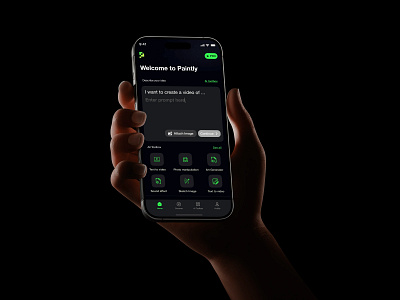 Paintly: Ai Mobile App Design ai ai app ai design artificial intelligence chatgpt dark mode app green mobile app