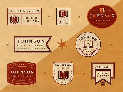 Johnson Public Library Logo academic badge bookmark books branding education illustration johnson library local logo mark public library read reading school small town typography vermont vintage