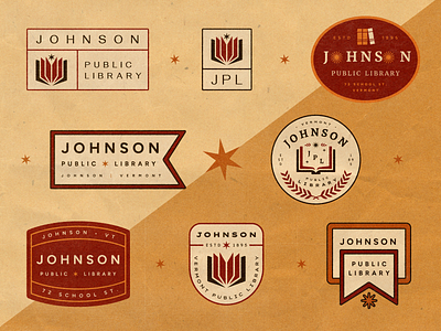 Johnson Public Library Logo academic badge bookmark books branding education illustration johnson library local logo mark public library read reading school small town typography vermont vintage