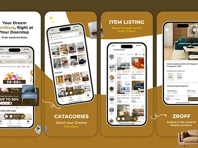 ZROFF – Dreamy Furniture Shopping App UI 🛋️✨ appdesign dribbbleshot ecommerceui furnitureapp furnitureui homedecorapp interiordesignapp mobileappdesign uxdesign zroffapp