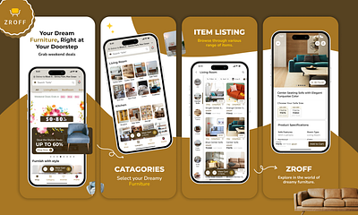 ZROFF – Dreamy Furniture Shopping App UI 🛋️✨ appdesign dribbbleshot ecommerceui furnitureapp furnitureui homedecorapp interiordesignapp mobileappdesign uxdesign zroffapp
