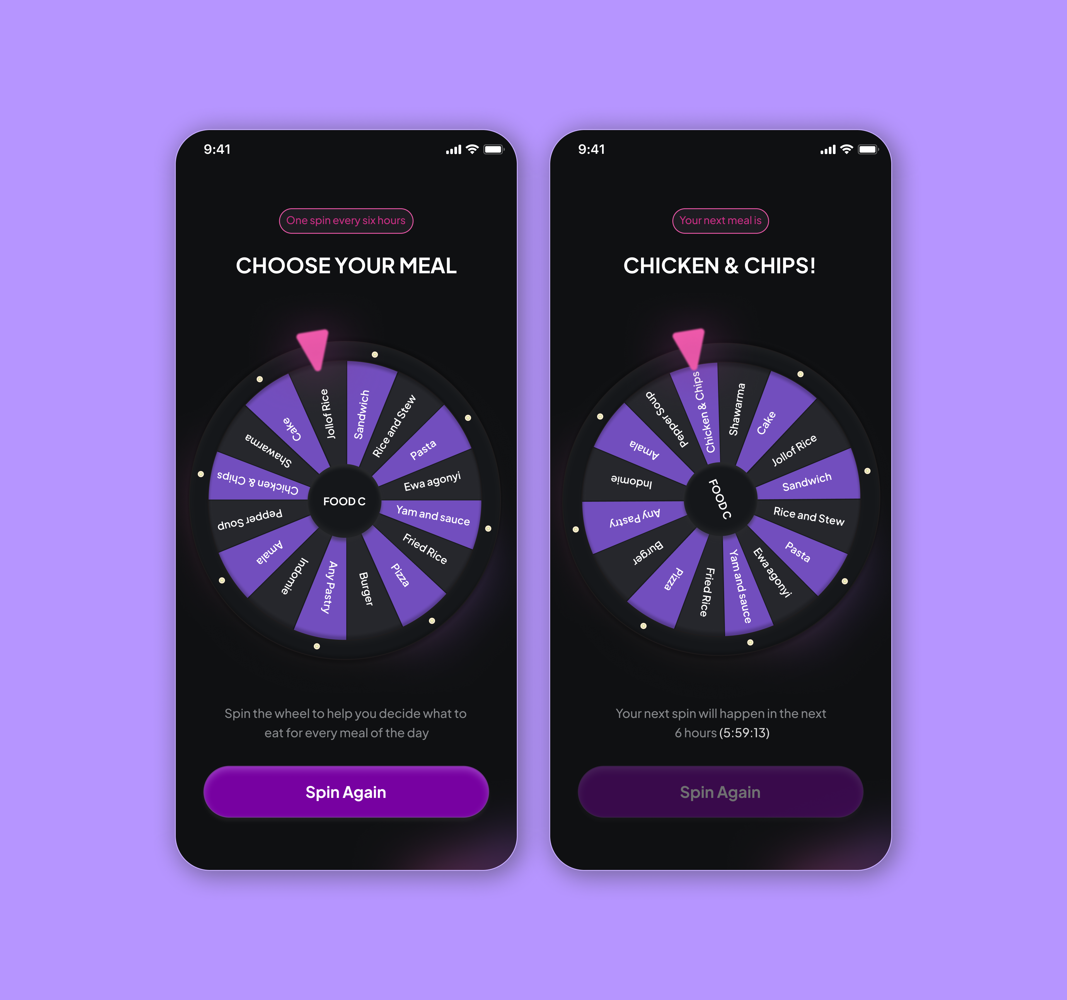 Spin the Wheel app app design food food options gradient round button select food spin the wheel wheel