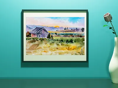 Original Ukrainian watercolor painting, rural nature, miniature art hand painted handmade nature paint painting rural village war