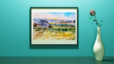 Original Ukrainian watercolor painting, rural nature, miniature art hand painted handmade nature paint painting rural village war
