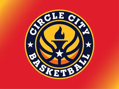 Circle City Basketball - Torch ball basketball basketball logo circle city illustration indianapolis indy logo red blue and yellow vector