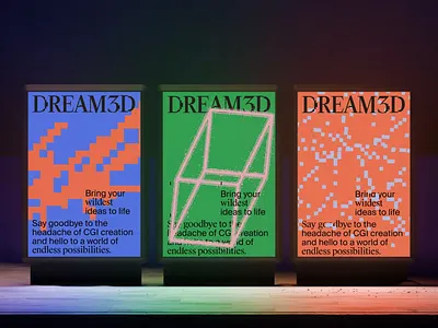 Dream3D Creative Branding Posters 3d branding branding design branding exploration branding showcase cgi inspiration colorful identity creative branding digital design experimental layout eye catching visuals futuristic posters minimal style modern graphics poster collection typography typography focus unique posters vibrant visuals visual concept