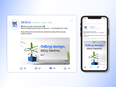 Social media post 3d branding design druk3d facebook graphic design instagram layout modern moderndesign post rośliny social media typography